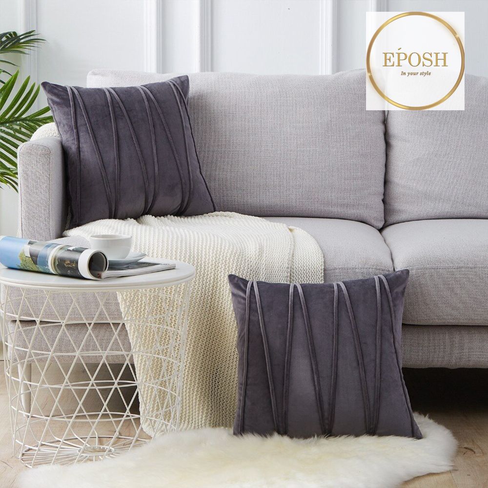 Pack of 2 Velvet Decorative Square Cushion-Charcoal Grey