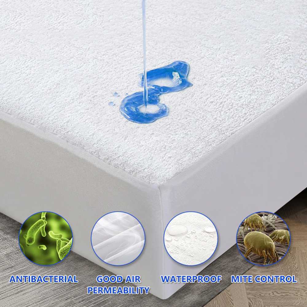 Terry Cotton Waterproof Mattress Protector - White