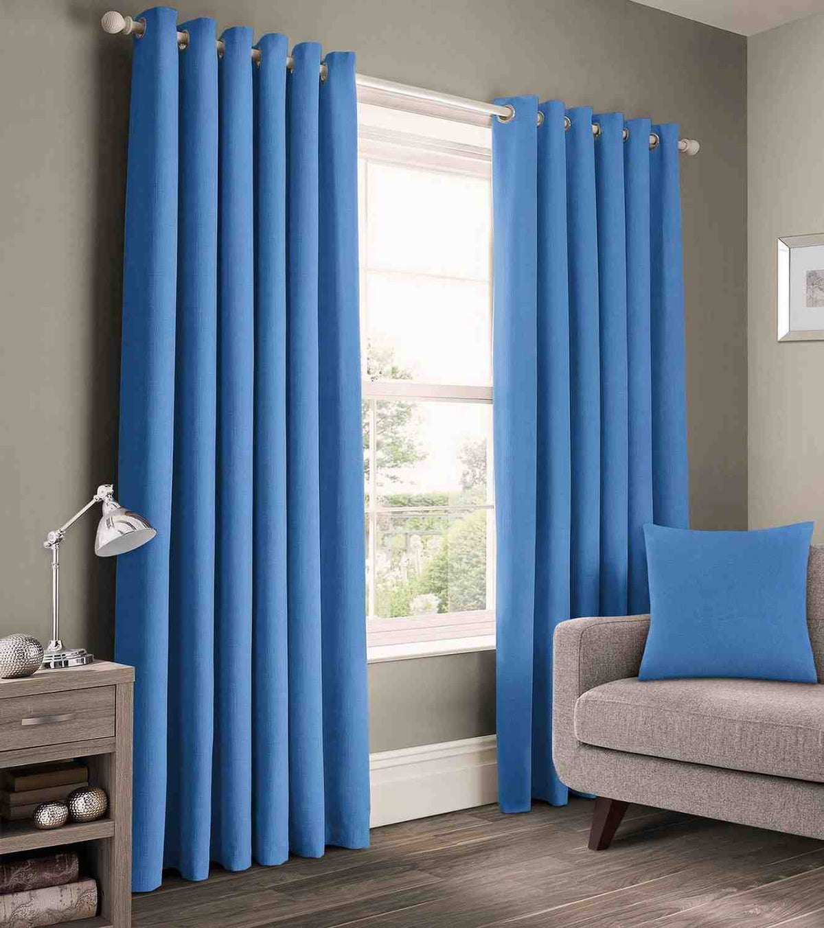 2 Pieces Plain Dyed Back Lining Eyelet Curtains - Blue