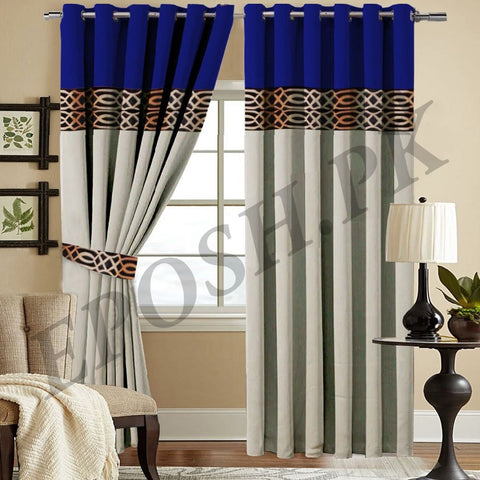 Luxury Velvet Curtains - Royal Blue And Light Grey