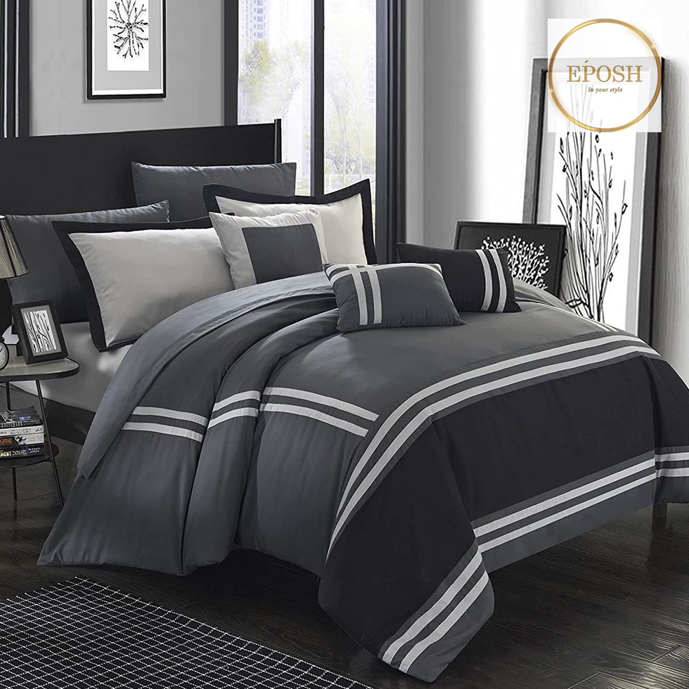 Embellish Patch Duvet Set - Black & Grey