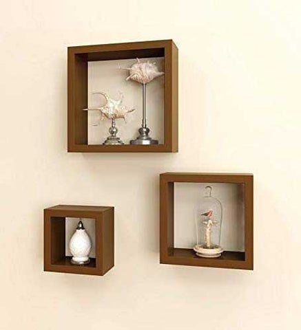 Brown Wooden Wall Shelves Set - 3 Pieces