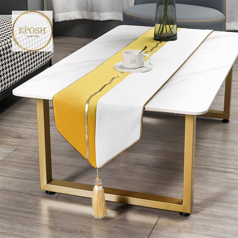 Velvet Table Runner  Yellow/White