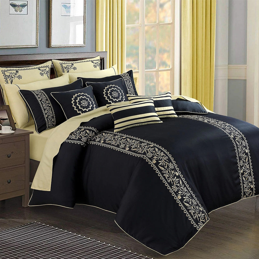 Luxury Embroidered Duvet Set-Black