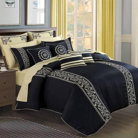 Luxury Embroidered Duvet Set-Black