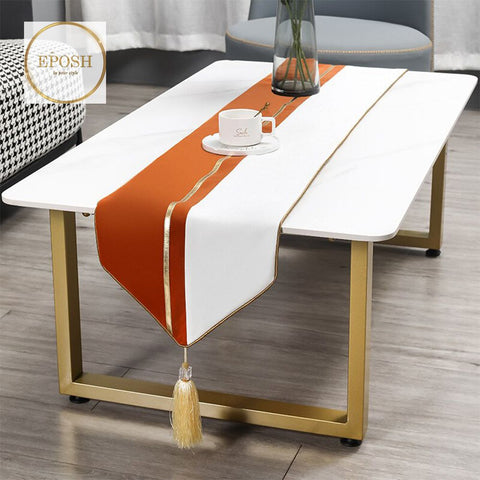 Velvet Table Runner  Coral/White