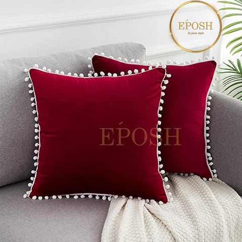 Pack of 2 Velvet Decorative Square Cushion -Maroon