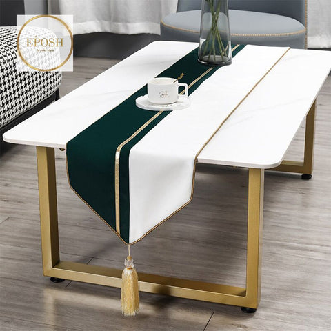 Velvet Table Runner  Dark Green/White