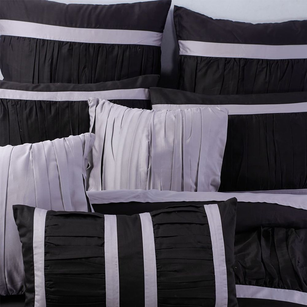 Embellish Ruffles Duvet Set - Black and Grey
