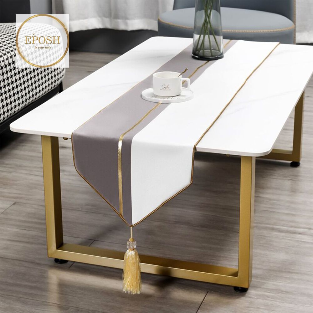 Velvet Table Runner  Grey 02 /White