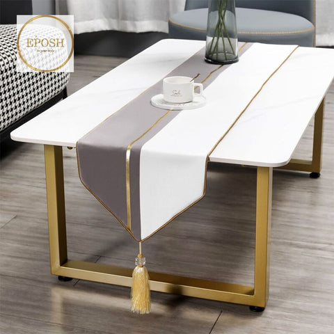 Velvet Table Runner  Grey 02 /White
