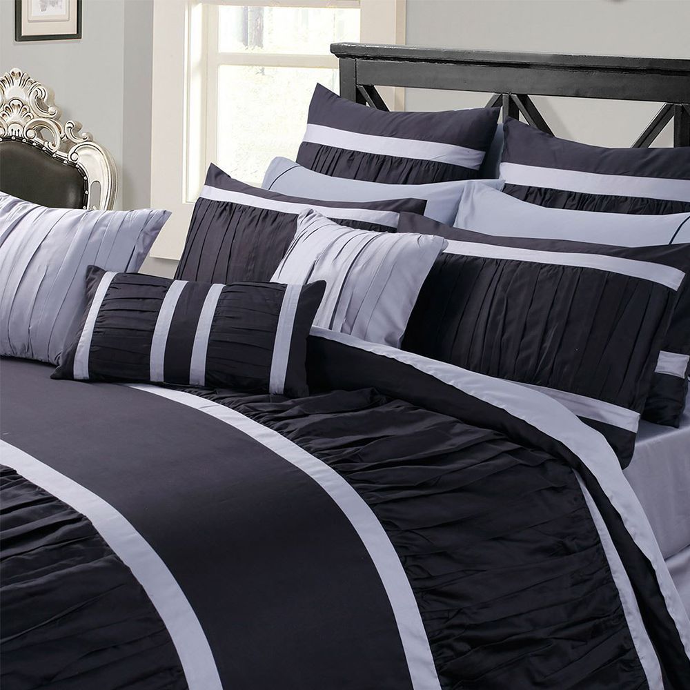 Embellish Ruffles Duvet Set - Black and Grey