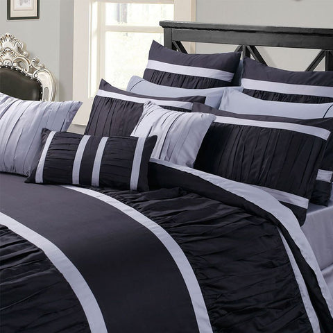 Embellish Ruffles Duvet Set - Black and Grey