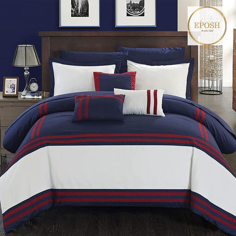 Embellish Patch Duvet Set - White & Blue
