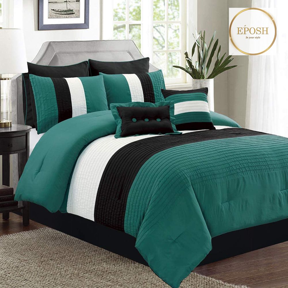 Embellish Pleats Duvet Set - Teal and Black