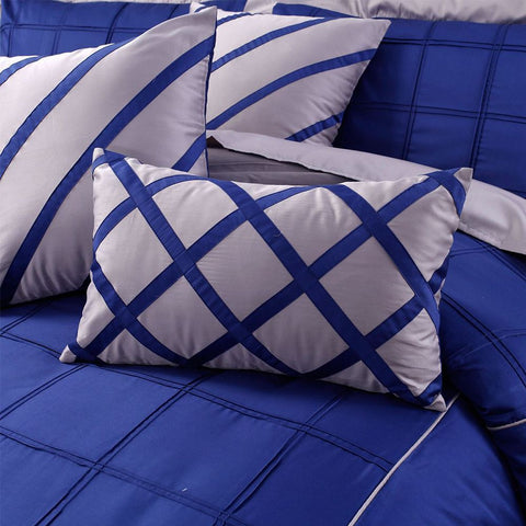 Embellish Box Pleats Duvet Set - Blue and Grey