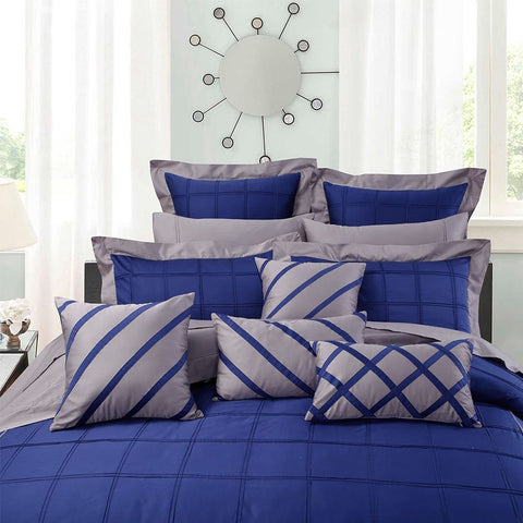 Embellish Box Pleats Duvet Set - Blue and Grey