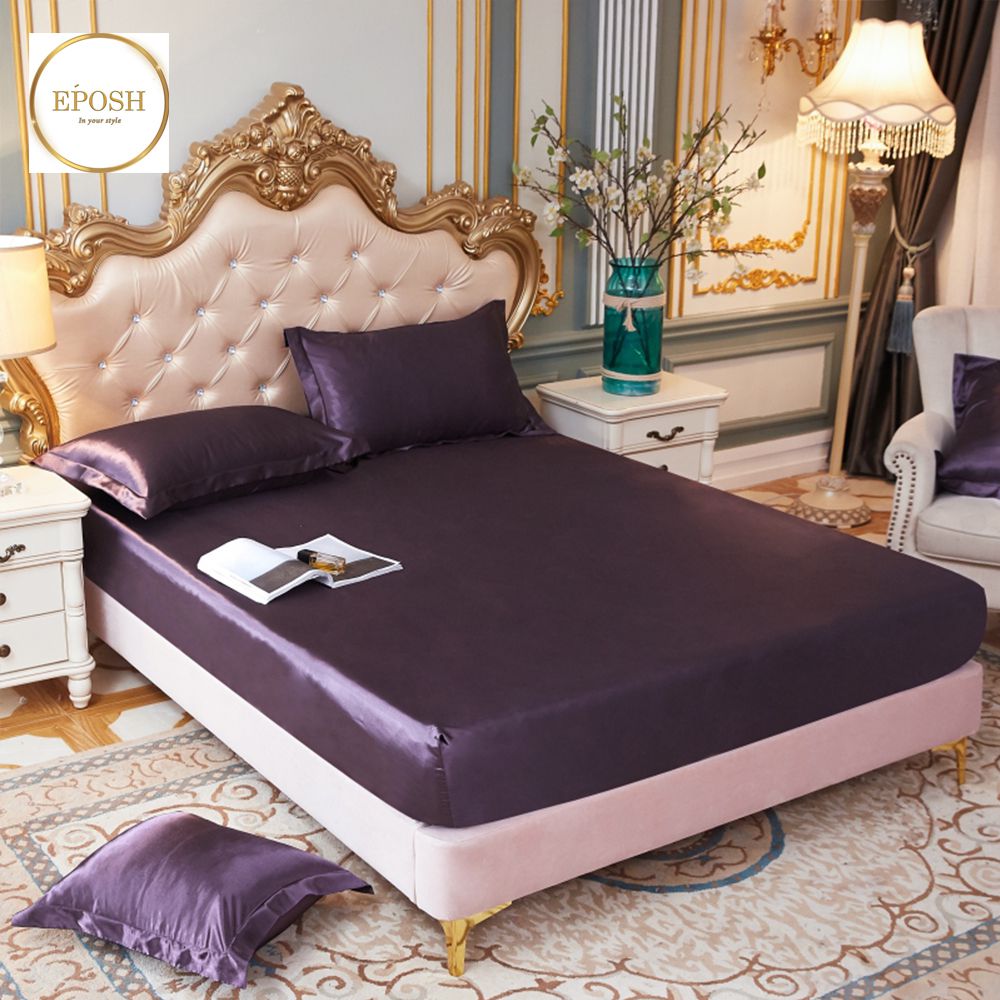 Silk Fitted Sheet with Pillow covers - Eggplant