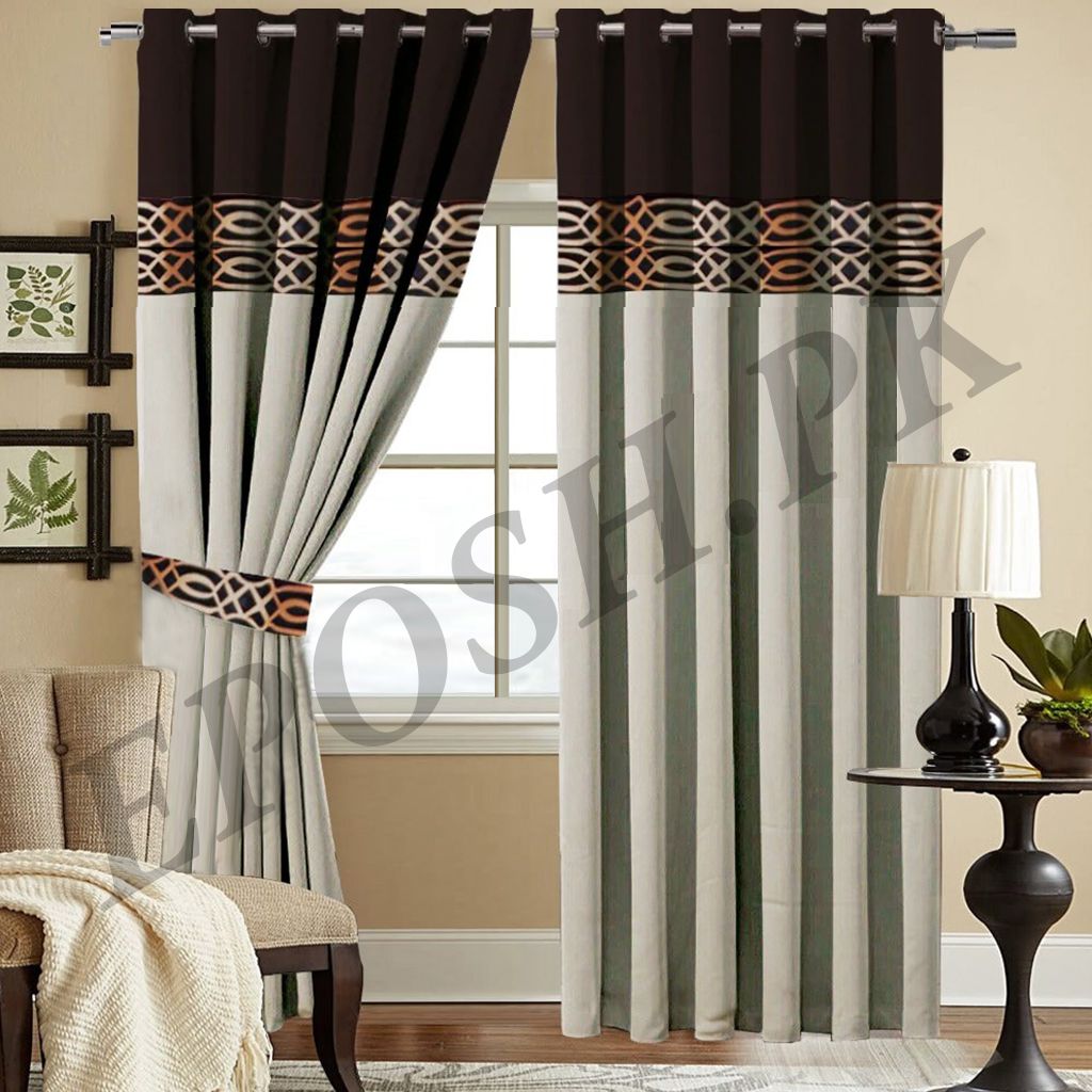 Luxury Velvet Curtains - Brown And Light Grey