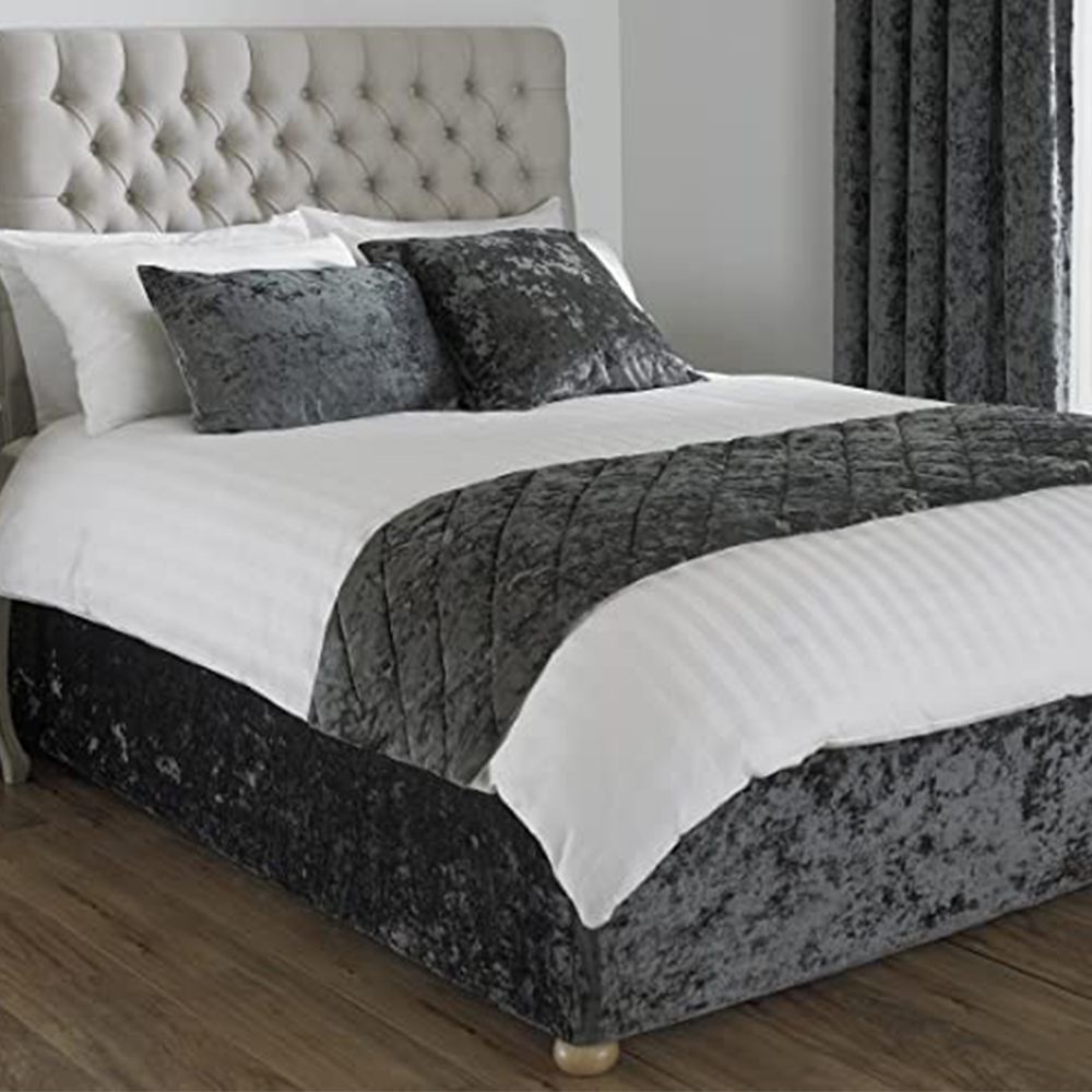 Crushed Velvet Bed Runner with 2 cushion covers Charcoal Grey