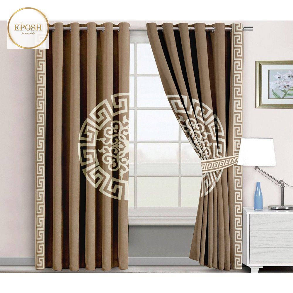 2 Pieces Premium splendid velvet curtain Panels & 2 Belts (Camel/White)