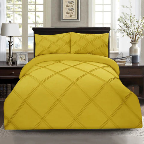 Exotic Embellish 3 Row Cross Pleated Duvet Set - Yellow
