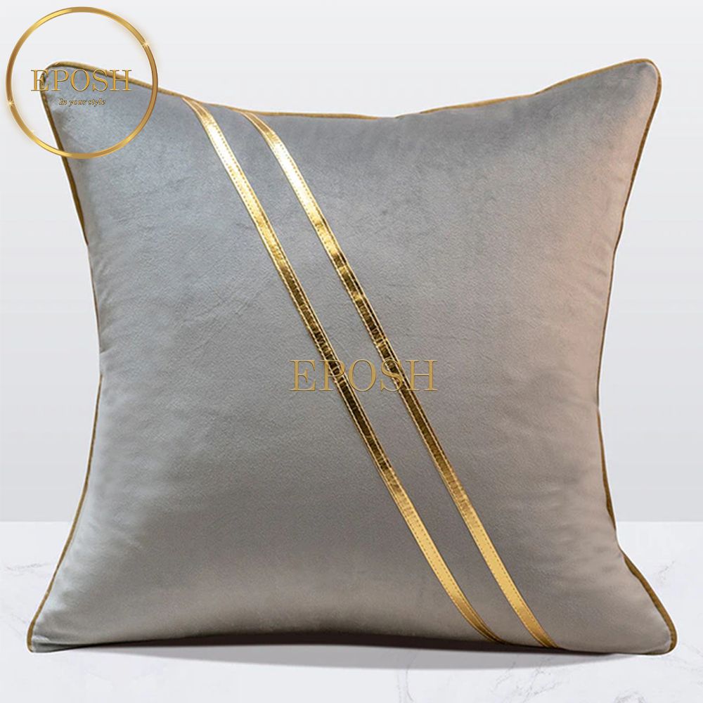 Pack of 2 Velvet Decorative  Diagonal Line Square Cushion - Grey