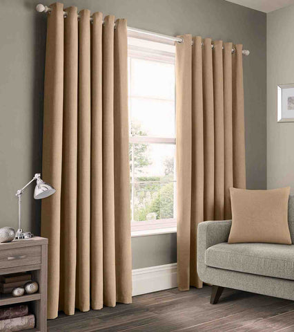 2 Pieces Plain Dyed Back Lining Eyelet Curtains - Natural