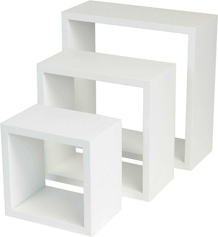White Wooden Wall Shelves Set - 3 Pieces