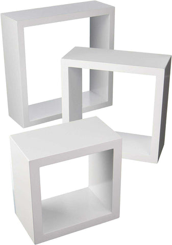 White Wooden Wall Shelves Set - 3 Pieces