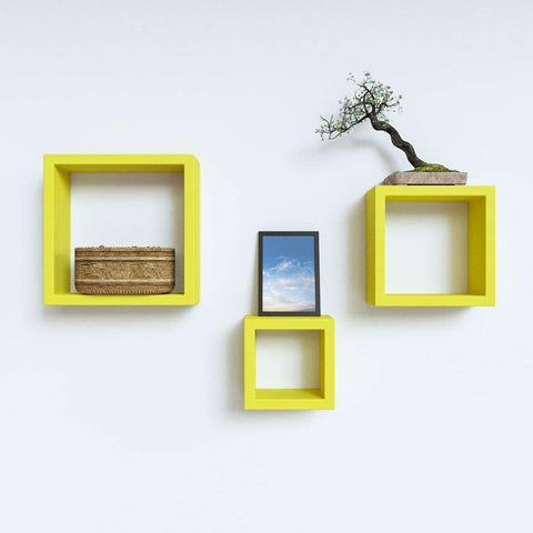 Yellow Wooden Wall Shelves Set - 3 Pieces