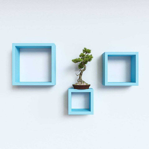 Sky Blue Wooden Wall Shelves Set - 3 Pieces
