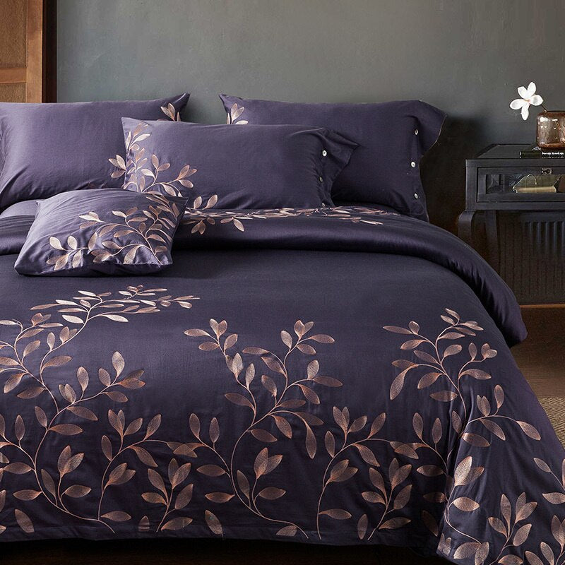 New Embroidery Duvet Set Purple - King