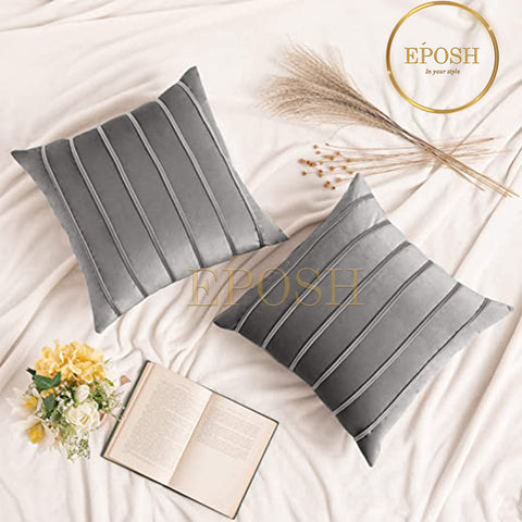 Pack of 2 Velvet Decorative Square Cushion -Dark Grey