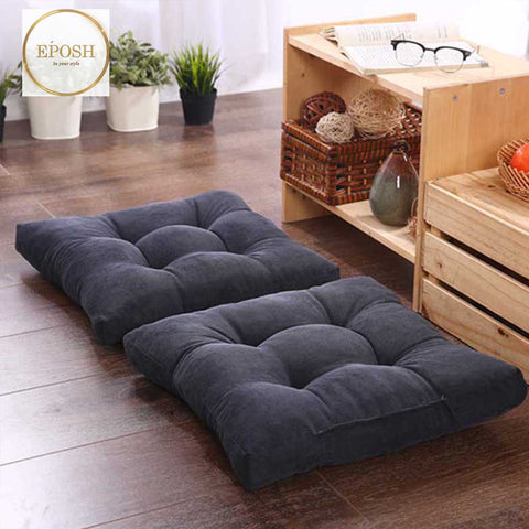 Pack of 2 Square Shape Floor Cushions - Charcoal Grey