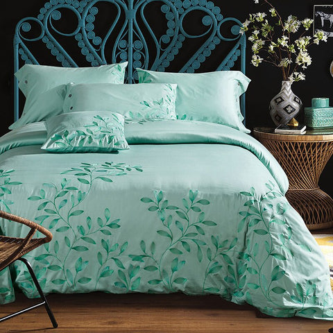 New Embroidery Duvet Set Mint Green - King