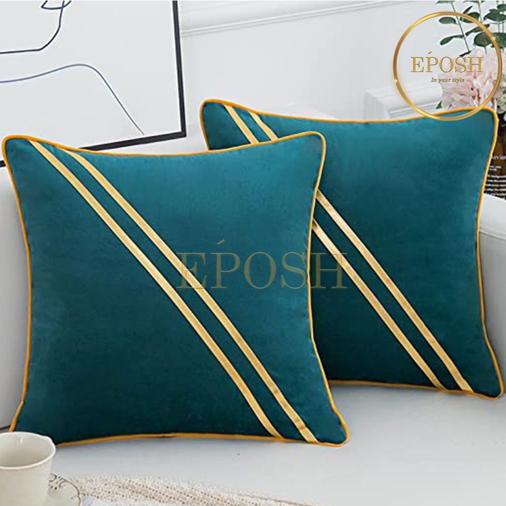 Pack of 2 Velvet Decorative  Diagonal Line Square Cushion - Teal