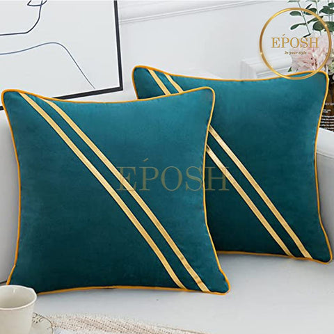 Pack of 2 Velvet Decorative  Diagonal Line Square Cushion - Teal