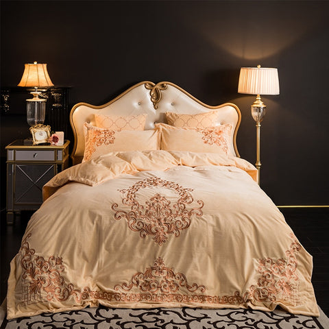 New Luxury Embroidered Velvet Duvet Set -Cream