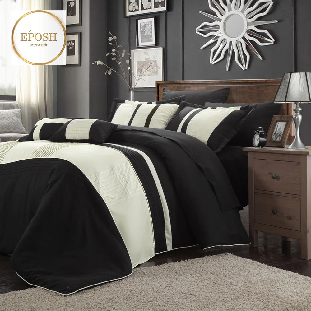 Luxury Pleated Duvet Set - Black and Cream