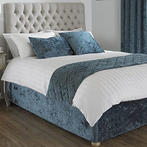Crushed Velvet Bed Runner with 2 cushion covers Slate Blue