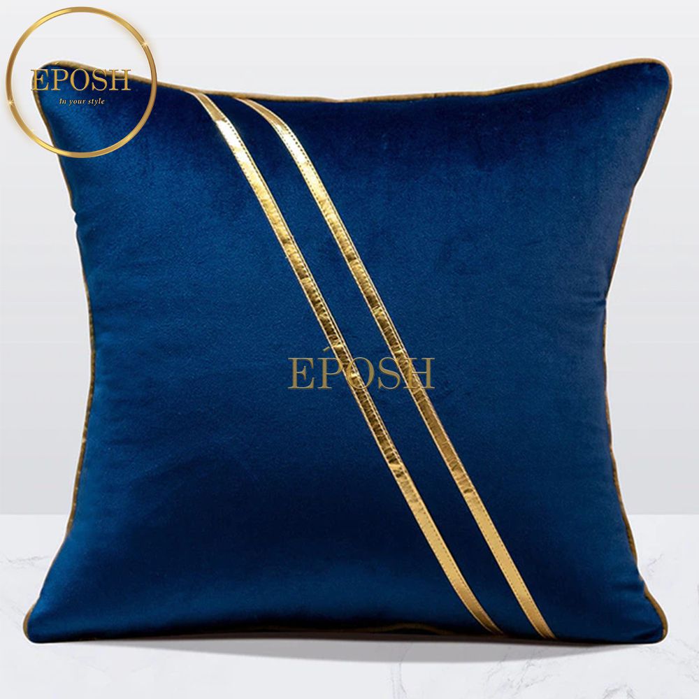 Pack of 2 Velvet Decorative  Diagonal Line Square Cushion - Blue