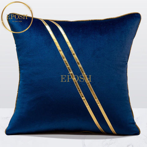 Pack of 2 Velvet Decorative  Diagonal Line Square Cushion - Blue
