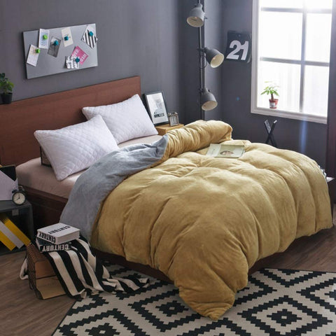 Velvet Quilt-Mustard/Grey