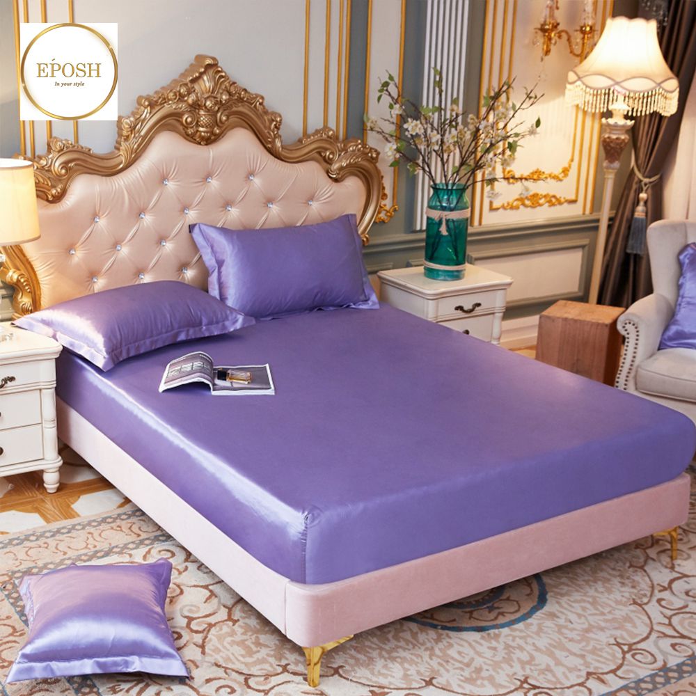 Silk Fitted Sheet with Pillow covers - Light Purple