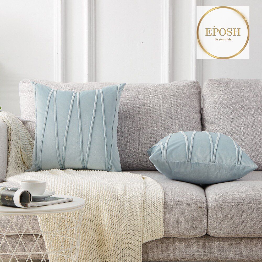 Pack of 2 Velvet Decorative Square Cushion-Sky Blue