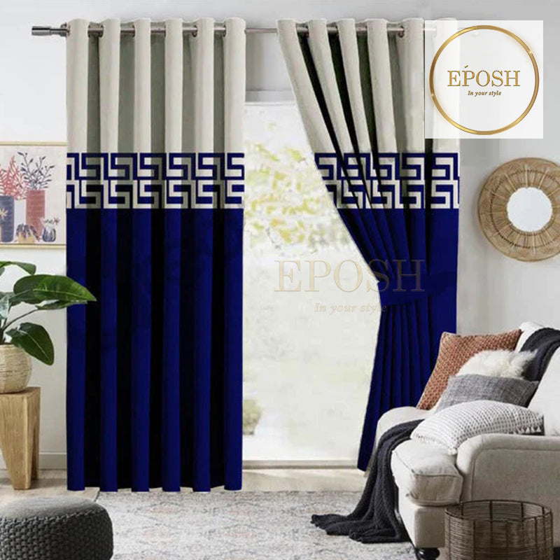 2 Pieces Premium splendid velvet curtain & 2 Belts (Navy Blue/Light Grey)