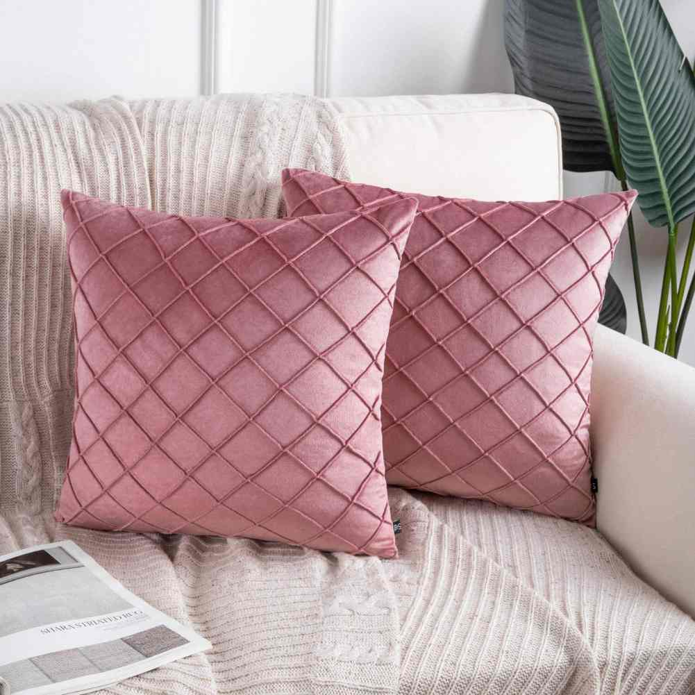 Pack of 2 Velvet Decorative Pleated Square Cushion -  Pink
