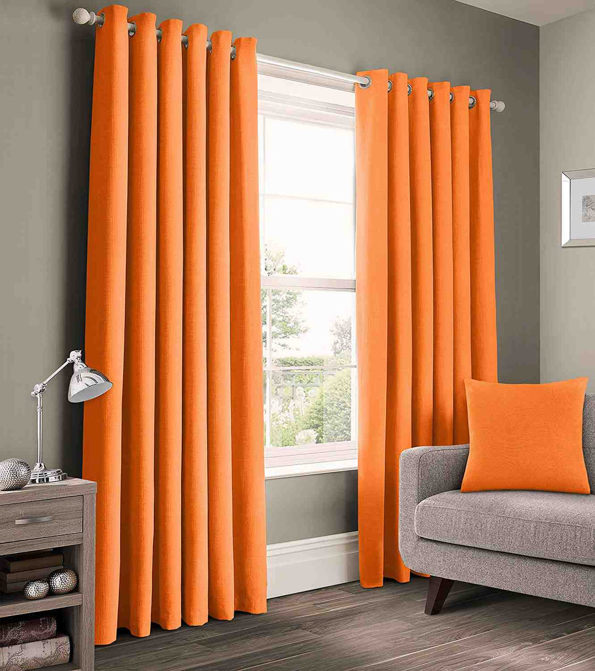 2 Pieces Plain Dyed Back Lining Eyelet Curtains - Orange