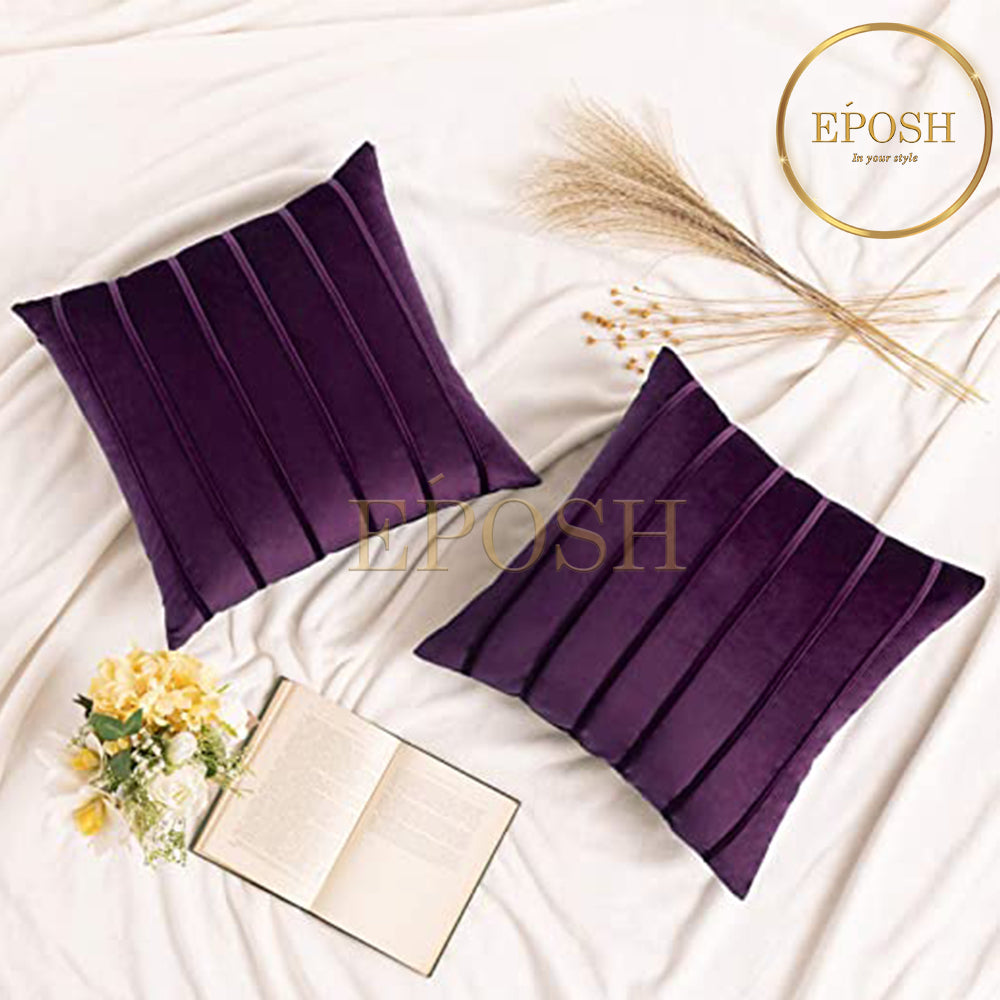 Pack of 2 Velvet Decorative Square Cushion -Dark Purple